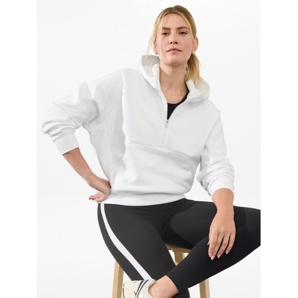 ATHLETA forever fleece hoodie 1/2 zip sweatshirt pullover bright white casual M - Picture 2 of 10